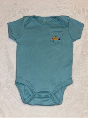 (3 $10) chick pea Teal Baby One-Piece Bodysuit with Fish Pocket baby boy